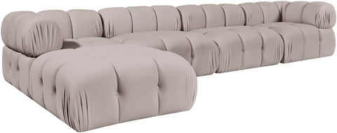 Camden Beige Velvet Performance Fabric Upholstered Sectional, 5-Piece