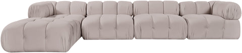Camden Beige Velvet Performance Fabric Upholstered Sectional, 5-Piece