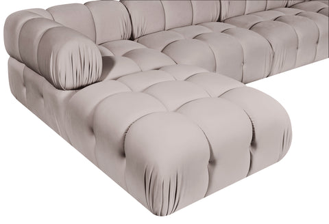 Camden Beige Velvet Performance Fabric Upholstered Sectional, 5-Piece