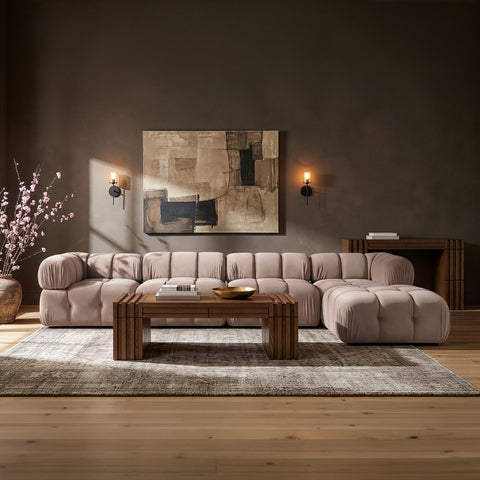 Camden Beige Velvet Performance Fabric Upholstered Sectional, 5-Piece