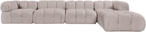 Camden Beige Velvet Performance Fabric Upholstered Sectional, 5-Piece
