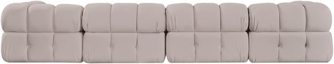Camden Beige Velvet Performance Fabric Upholstered Sectional, 5-Piece