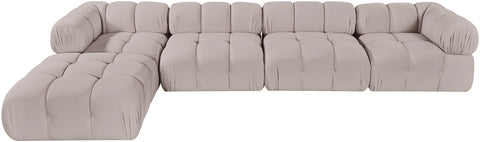 Camden Beige Velvet Performance Fabric Upholstered Sectional, 5-Piece