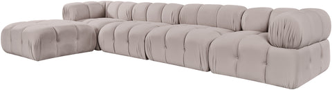 Camden Beige Velvet Performance Fabric Upholstered Sectional, 5-Piece