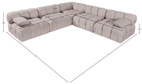 Camden Beige Velvet Performance Fabric Upholstered Sectional, 5-Piece (Style 2)