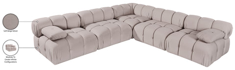 Camden Beige Velvet Performance Fabric Upholstered Sectional, 5-Piece (Style 2)