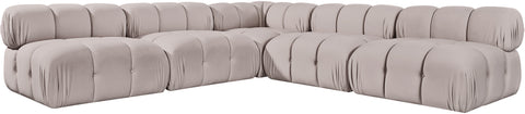 Camden Beige Velvet Performance Fabric Upholstered Sectional, 5-Piece (Style 2)