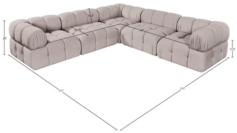 Camden Beige Velvet Performance Fabric Upholstered Sectional, 5-Piece (Style 3)