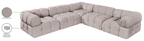 Camden Beige Velvet Performance Fabric Upholstered Sectional, 5-Piece (Style 3)