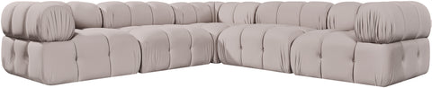 Camden Beige Velvet Performance Fabric Upholstered Sectional, 5-Piece (Style 3)