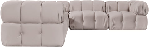 Camden Beige Velvet Performance Fabric Upholstered Sectional, 5-Piece (Style 3)