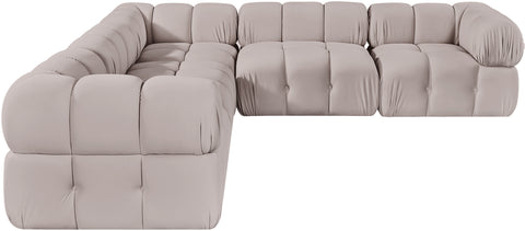 Camden Beige Velvet Performance Fabric Upholstered Sectional, 5-Piece (Style 3)