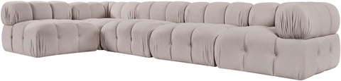 Camden Beige Velvet Performance Fabric Upholstered Sectional, 5-Piece (Style 4)