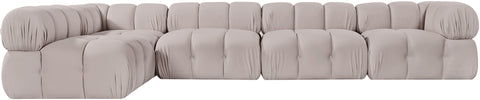 Camden Beige Velvet Performance Fabric Upholstered Sectional, 5-Piece (Style 4)