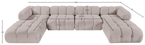 Camden Beige Velvet Performance Fabric Upholstered Sectional, 6-Piece (Style 4)