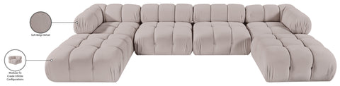 Camden Beige Velvet Performance Fabric Upholstered Sectional, 6-Piece (Style 4)