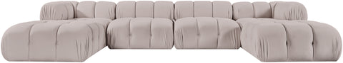 Camden Beige Velvet Performance Fabric Upholstered Sectional, 6-Piece (Style 4)