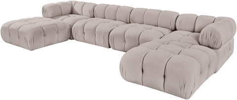 Camden Beige Velvet Performance Fabric Upholstered Sectional, 6-Piece (Style 4)