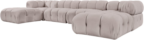 Camden Beige Velvet Performance Fabric Upholstered Sectional, 6-Piece (Style 4)