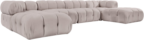 Camden Beige Velvet Performance Fabric Upholstered Sectional, 6-Piece (Style 4)