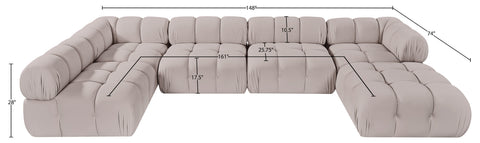 Camden Beige Velvet Performance Fabric Upholstered Sectional, 6-Piece (Style 5)