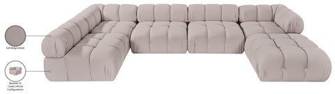 Camden Beige Velvet Performance Fabric Upholstered Sectional, 6-Piece (Style 5)