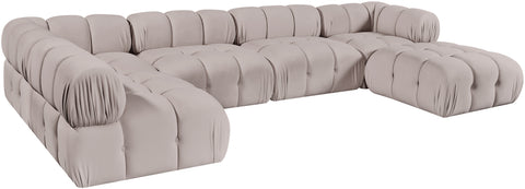 Camden Beige Velvet Performance Fabric Upholstered Sectional, 6-Piece (Style 5)