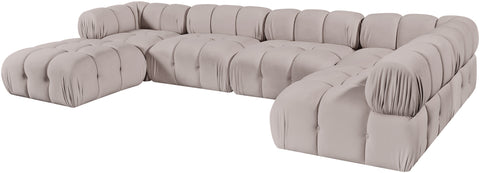 Camden Beige Velvet Performance Fabric Upholstered Sectional, 6-Piece (Style 5)
