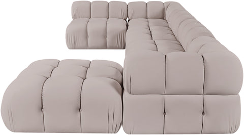 Camden Beige Velvet Performance Fabric Upholstered Sectional, 6-Piece (Style 5)