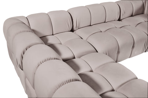 Camden Beige Velvet Performance Fabric Upholstered Sectional, 6-Piece (Style 5)
