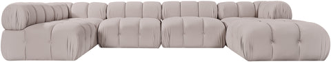 Camden Beige Velvet Performance Fabric Upholstered Sectional, 6-Piece (Style 5)