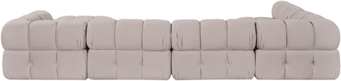 Camden Beige Velvet Performance Fabric Upholstered Sectional, 6-Piece (Style 5)