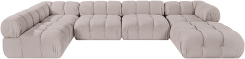 Camden Beige Velvet Performance Fabric Upholstered Sectional, 6-Piece (Style 5)