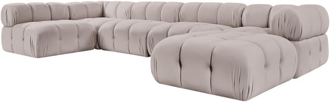 Camden Beige Velvet Performance Fabric Upholstered Sectional, 6-Piece (Style 5)