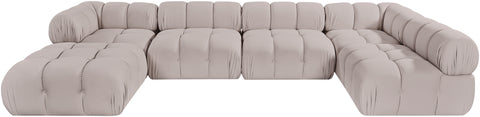 Camden Beige Velvet Performance Fabric Upholstered Sectional, 6-Piece (Style 5)