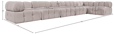 Camden Beige Velvet Performance Fabric Upholstered Sectional, 6-Piece (Style 6)