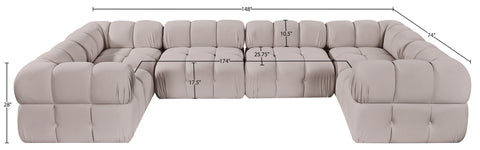 Camden Beige Velvet Performance Fabric Upholstered Sectional, 6-Piece (Style 7)