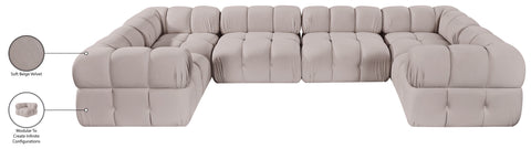 Camden Beige Velvet Performance Fabric Upholstered Sectional, 6-Piece (Style 7)