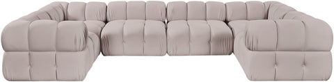 Camden Beige Velvet Performance Fabric Upholstered Sectional, 6-Piece (Style 7)