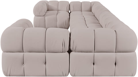 Camden Beige Velvet Performance Fabric Upholstered Sectional, 6-Piece (Style 7)
