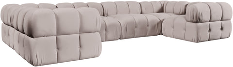 Camden Beige Velvet Performance Fabric Upholstered Sectional, 6-Piece (Style 7)
