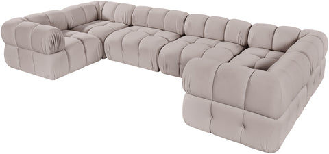 Camden Beige Velvet Performance Fabric Upholstered Sectional, 6-Piece (Style 7)