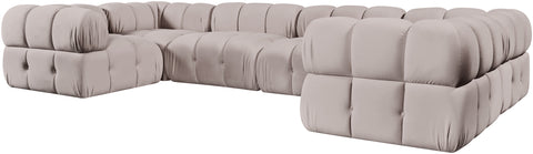 Camden Beige Velvet Performance Fabric Upholstered Sectional, 6-Piece (Style 7)
