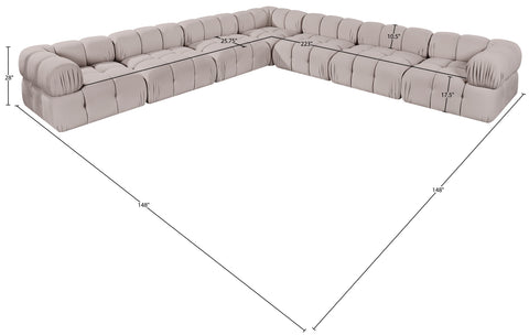 Camden Beige Velvet Performance Fabric Upholstered Sectional, 7-Piece