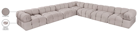 Camden Beige Velvet Performance Fabric Upholstered Sectional, 7-Piece