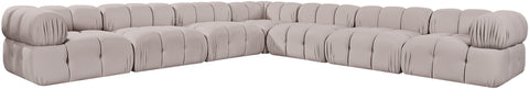Camden Beige Velvet Performance Fabric Upholstered Sectional, 7-Piece