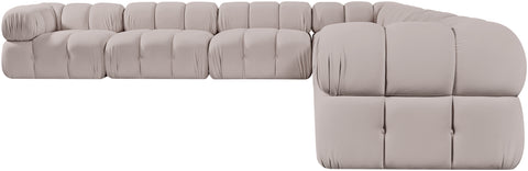 Camden Beige Velvet Performance Fabric Upholstered Sectional, 7-Piece