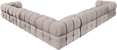 Camden Beige Velvet Performance Fabric Upholstered Sectional, 7-Piece