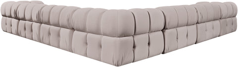 Camden Beige Velvet Performance Fabric Upholstered Sectional, 7-Piece