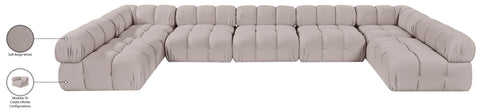 Camden Beige Velvet Performance Fabric Upholstered Sectional, 7-Piece (Style 2)